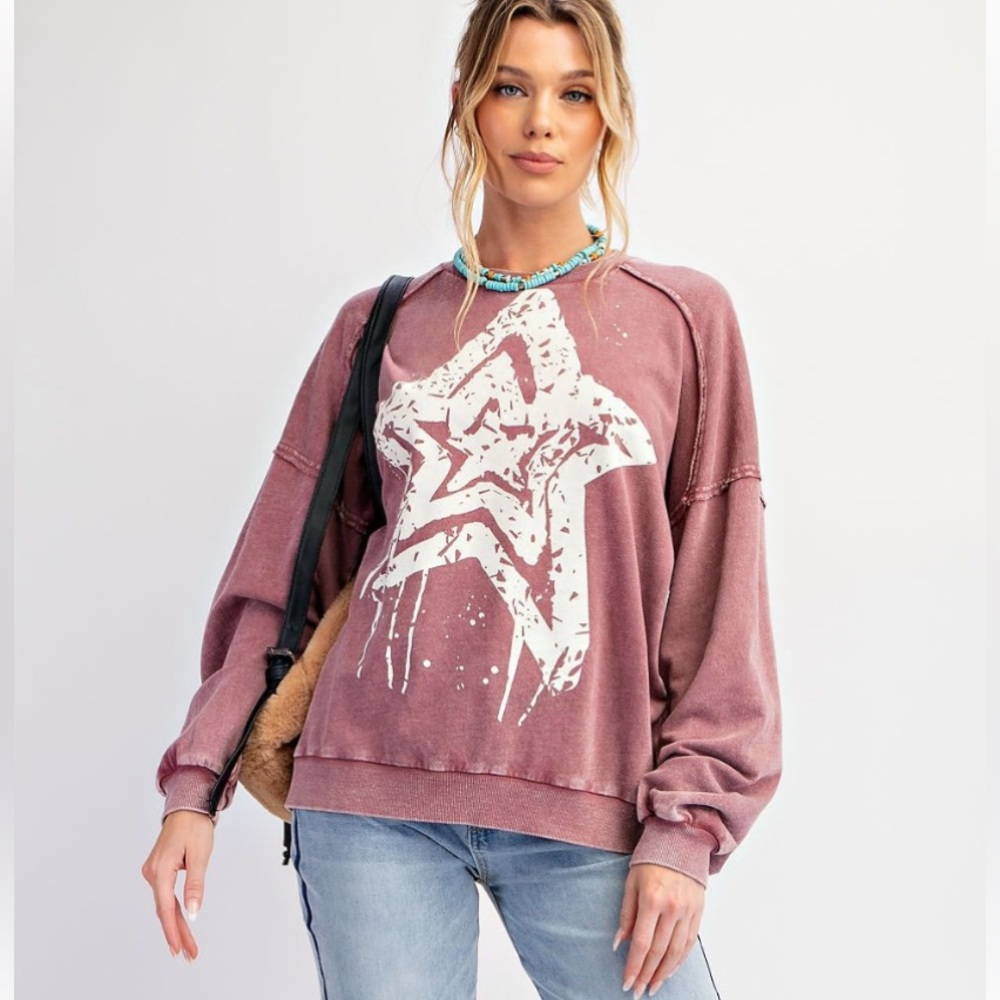 easel Dusty Rose Star Graphic Sweatshirt - Picture 3 of 4